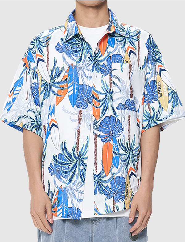 무료배송 해외 수입 하와이언 셔츠 반팔 야자수 서프 프린트 나염 루즈핏 여름 