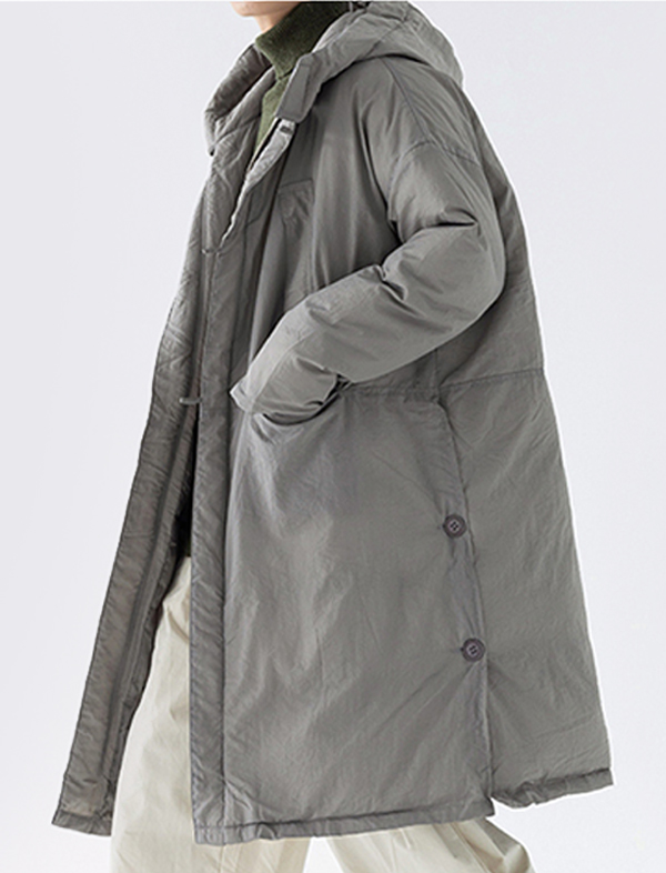 무료배송 해외 수입 후드 패딩 하프 롱 그레이 회색 모던 캐주얼 심플 루즈핏 오버핏 두꺼운 따뜻한 겨울