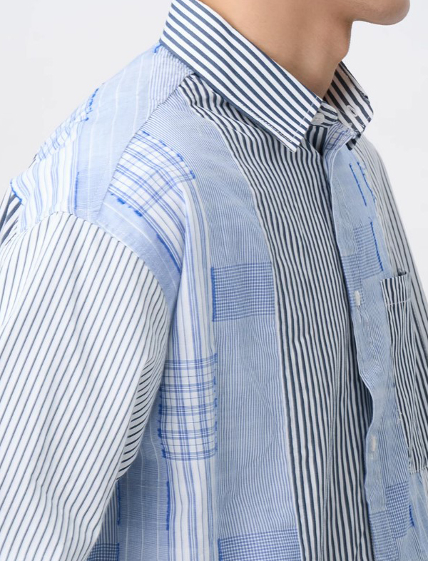 무료배송 해외 수입  스트라이프 셔츠 자켓 패치워크 비대칭 루즈핏 오버핏 봄 여름 간절기 캐주얼