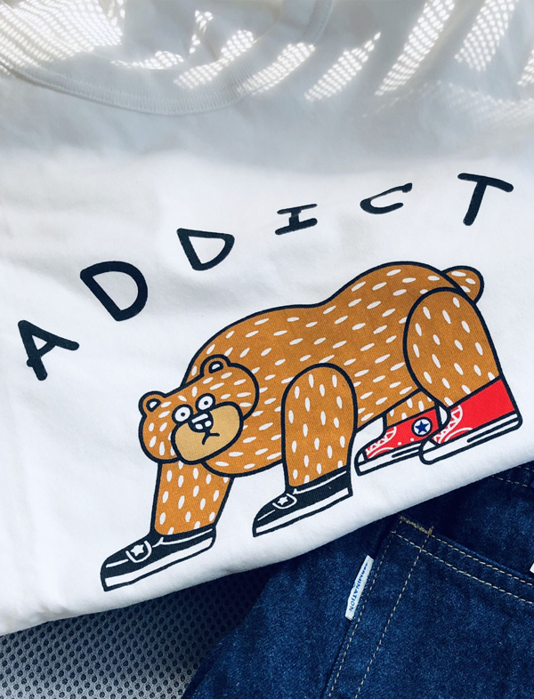 무료배송 해외 수입 반팔티 워싱 면 라운드 전사나염 베어 곰 캐주얼 여름 티셔츠