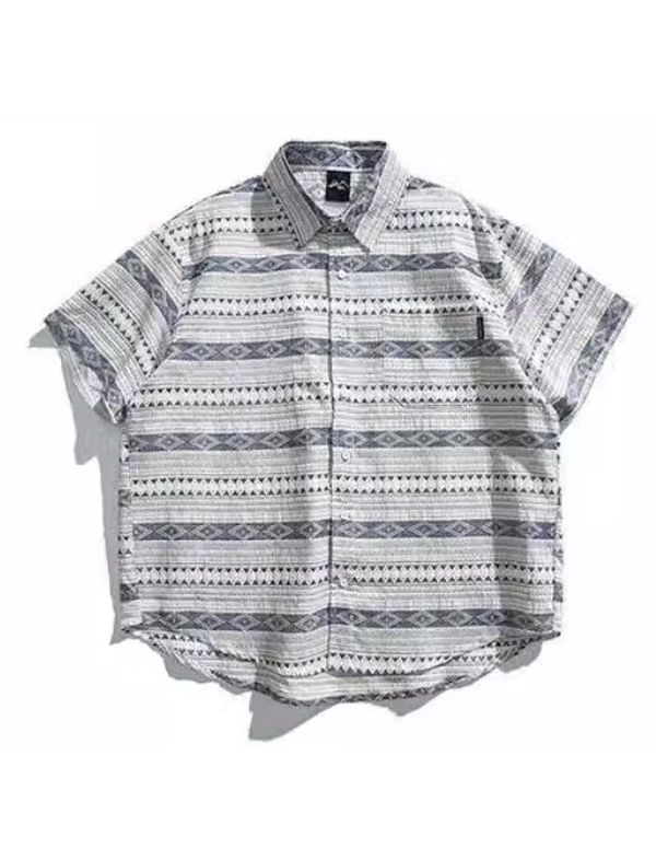 무료배송 해외 수입 반팔 남방 셔츠 에스닉 패턴 면 루즈핏 오버핏  캐주얼 여름
